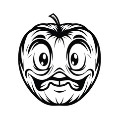 Apple Outline with Funny Face Expression, Fruit Cartoon Mascot Isolated on White Design