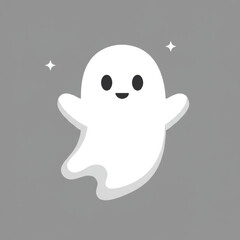 Cute cartoon ghost character with sparkling elements on gray background  
