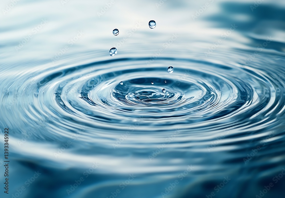 Poster water ripples captivating closeup of water droplets creating circular waves on a blue surface : gene