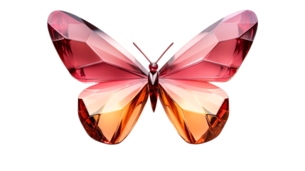 Crystal butterfly artwork on black background, cut out transparent
