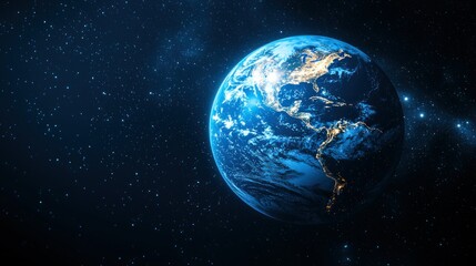 Obraz premium Earth view from space with city lights visible against starry background