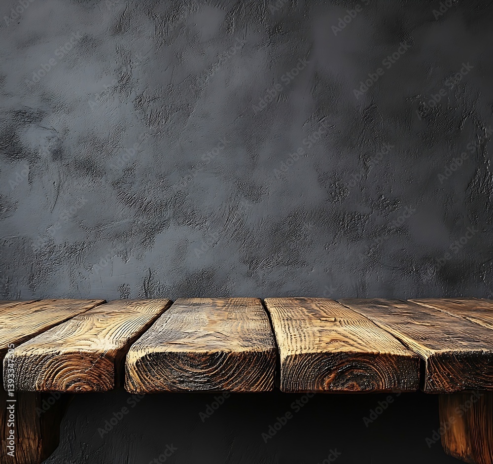 Leinwandbilder Rustic Wooden Table Surface with Dark Gray Textured Wall Background Product Display and Presentation : Generative AI
