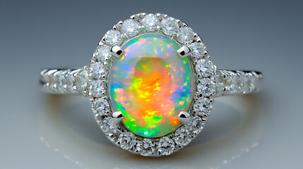 Oval opal ring with diamond halo