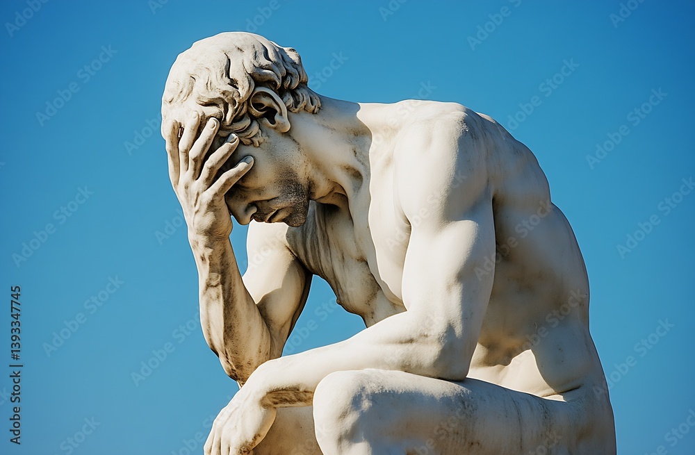 Poster profound thoughts captured in marble sculpture of a male figure deep in reflection and emotion : gen