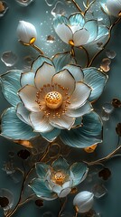 Turquoise lotus blossom with golden glow high resolution wallpaper