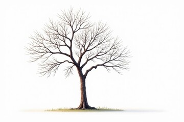 Obraz premium Single tree with bare branches against a white background, peaceful, scenery