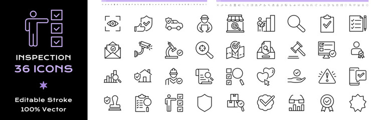 Inspection Line Icons - Editable Simple Vector Design Stroke 