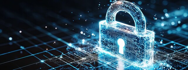 cyber data digital lock network privacy technology safety protect background. information cyber data digital safe shield padlock computer internet 3D concept tech online icon system business password