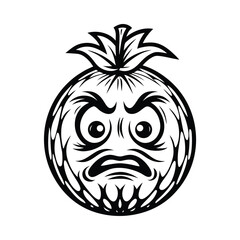 Fototapeta premium of black and white angry orange fruit character with leaves design