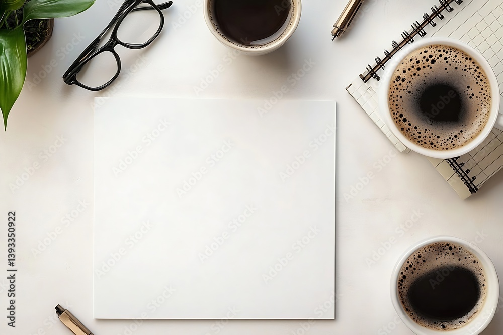 Aufkleber elegant workspace flat lay with coffee cups notebook pen and paper on white background modern lifest
