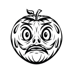 Obraz premium Black and White Grumpy Apple Character with Eyebrows, Moustache and Stem Design