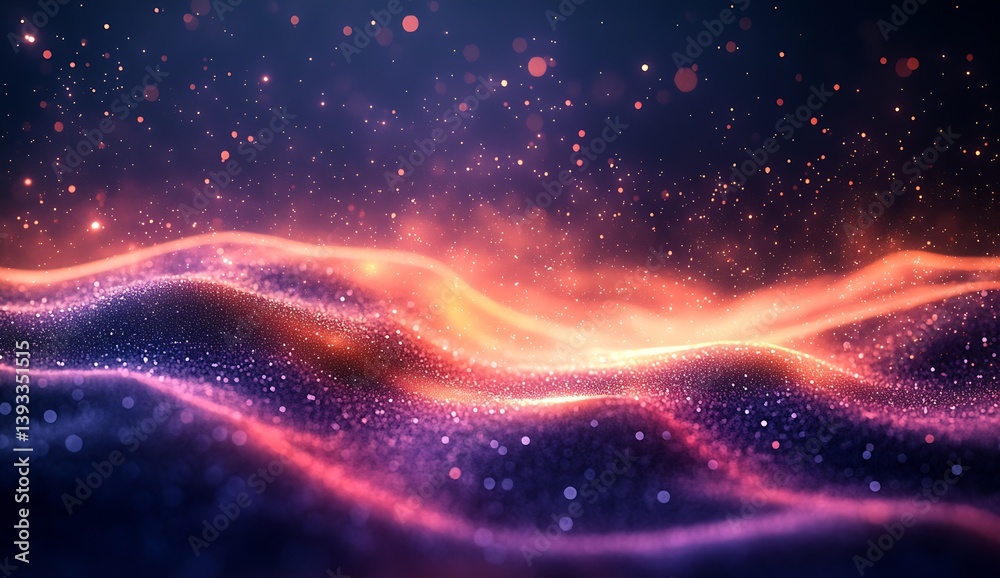 Poster Mesmerizing waves with a combination of sparkling lights and vibrant colors creating an artistic effect : Generative AI