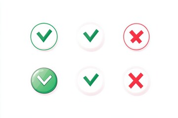 Graphic layouts for advertising featuring check and cross symbols in a clean design