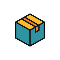 Colorful Box Icon In Flat Vector Style On White Background  