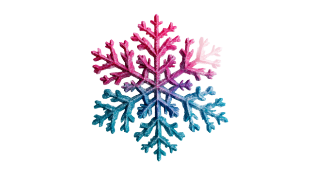 Gradient snowflake isolated on black, festive decoration, winter, cut out transparent