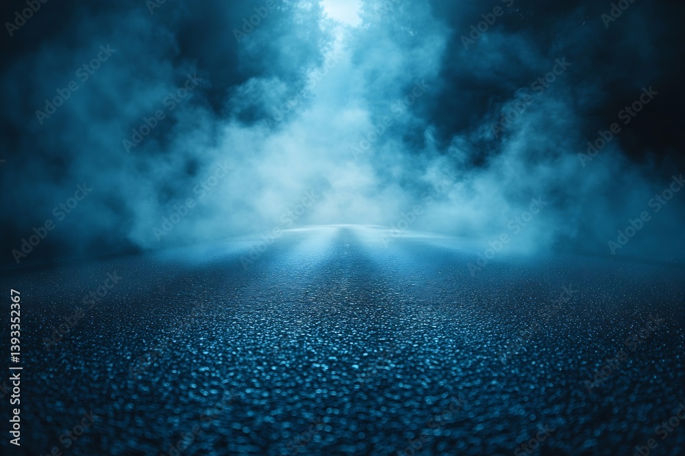 Aufkleber blue smoky fog on a paved road atmospheric moody scene dramatic lighting and mysterious background :