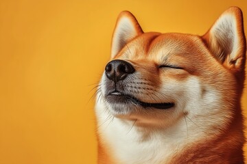 Obraz premium Shiba Inu Dog Portrait with Smiling Face on Yellow Background Cute Dog Breed Animal Lover Theme Pet Photography : Generative AI