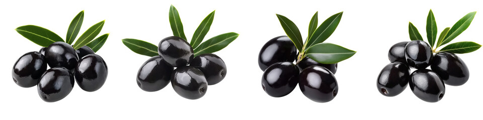 set of Black olives, dark olives, black olive taste, black olive appearance, black olives, olives, black olives light, on a transparent backgrounds