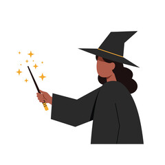 Character casting spell with wand in flat design vector art