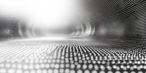 Abstract Dotted Light Tunnel Background Futuristic Digital Space Concept Monochrome Design : Generative AI