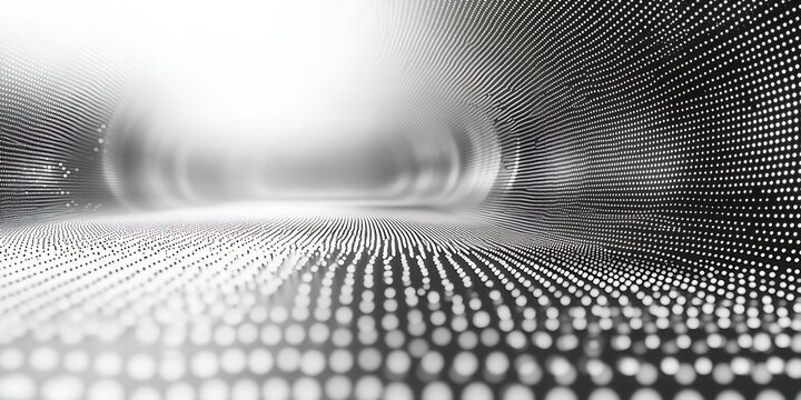 Abstract Dotted Light Tunnel Background Futuristic Digital Space Concept Monochrome Design : Generative AI