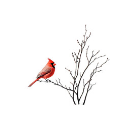 A Red Cardinal Perched on a Snow Covered Branch Isolated on Transparent Background