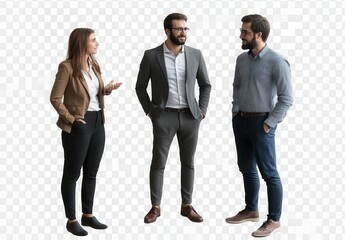 Three men in suits are standing next to each other. One of them is talking to the other two. Concept of professionalism and formality