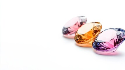 Colorful gemstones on white background with space for design - perfect for jewelry inspiration and creative projects