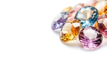 Vibrant assortment of multicolored gems on white background for creative design projects