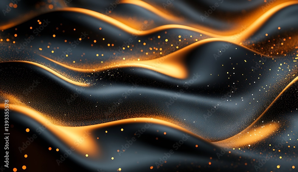 Leinwandbilder glowing golden sparks dance over the waves of rich black fabric creating an enchanting and vibrant s