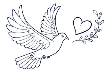 Obraz premium Flying Dove with Heart Vector Art. Love and Peace Symbol