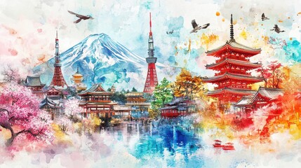 Japan abstract watercolor background