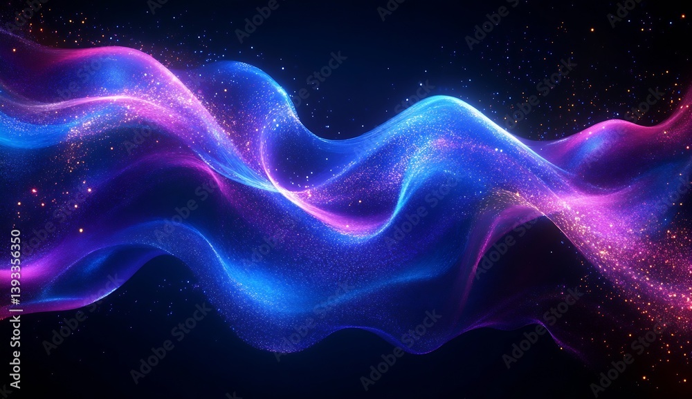 Leinwandbilder Vivid flowing waves of bright colors creating a dreamlike atmosphere with shimmering sparkles : Generative AI