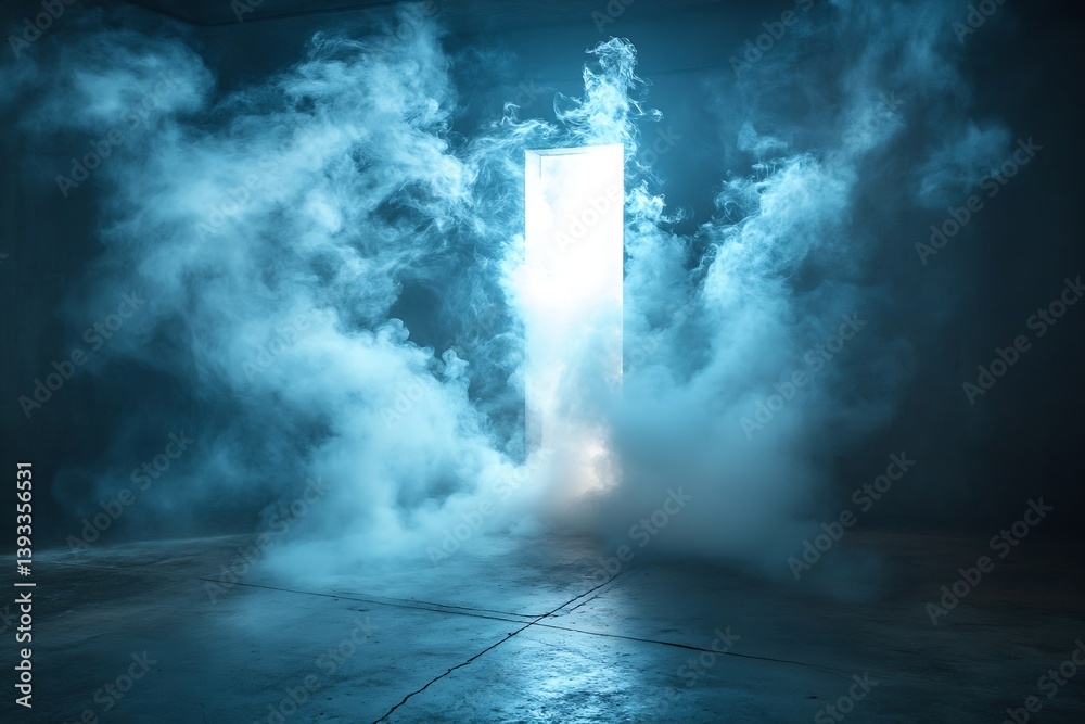 Aufkleber mysterious lit doorway shrouded in smoke a conceptual image of opportunity escape or the unknown : g