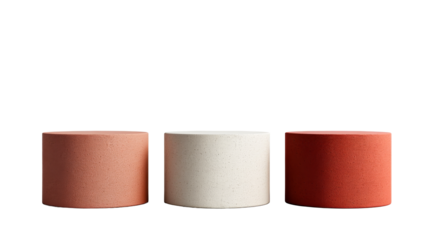 Three cylinders, minimalistic composition, different color, abstract podium, cut out transparent