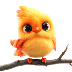 A Fluffy 3D Cartoon Phoenix Chick with Glowing Feathers Isolated on Transparent Background