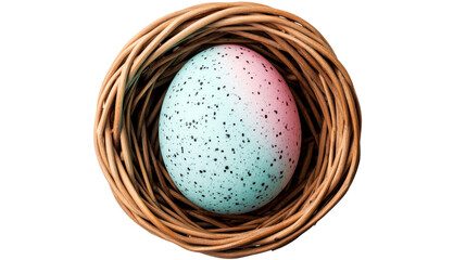 Easter egg inside a bird's nest, isolated on black, cut out transparent