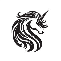 Stylized Unicorn Head – Black and White Fantasy Vector Illustration
