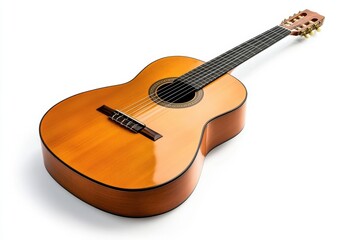Fototapeta premium Acoustic guitar lying on a white surface aton isolated and white background 