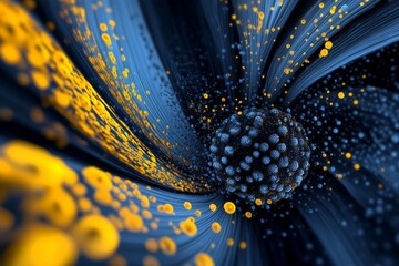 A mesmerizing display of natural complexity is evident in the microscopic view of intricate, golden structures within a teal, organic environment