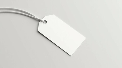 A minimalist, blank white tag with string on a plain background, offering a clean aesthetic and potential for branding or labeling.