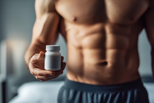 Man holds supplement bottle highlighting testosterone replacement therapy for male health