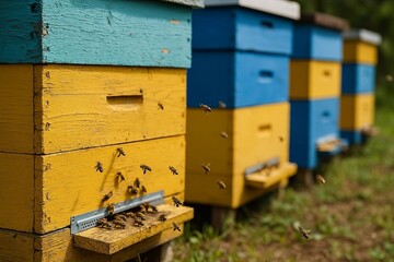 bee hives in the field