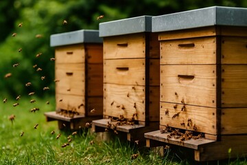 bee hives in the field