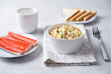 Imitatiom crab meat mayonnaise salad in a bowl © nata_vkusidey
