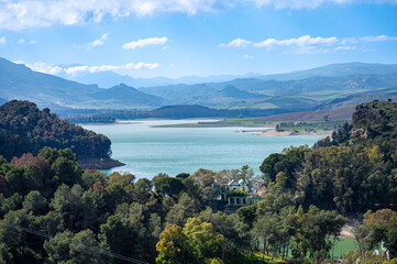 Fototapeta premium Guadalhorce reservoirs are group of six reservoirs on the middle course of the Guadalhorce River and two of its largest tributaries in Andalusia, Spain