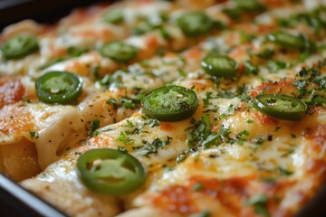 a beautifully arranged nacho platter topped with melted cheese, and guacamole