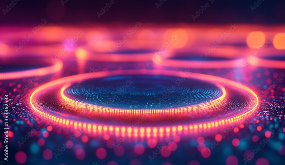 Poster Mesmerizing Circular Design with Vibrant Neon Lights Glowing in a Digital Space : Generative AI