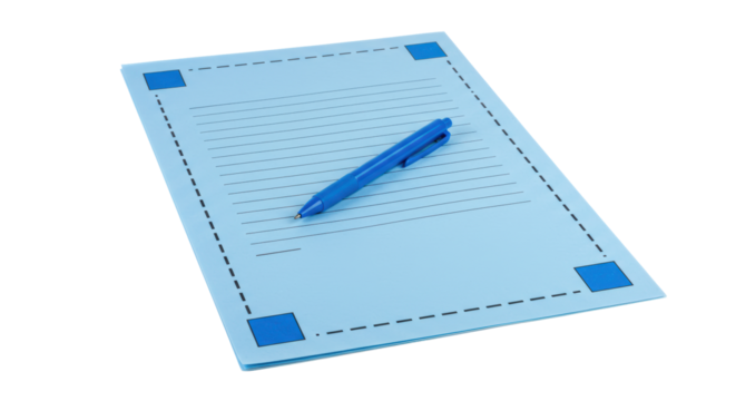 Isolated Blue Note Pad with Pen for Writing and Planning