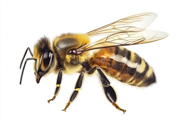 Detailed illustration of a honeybee on isolated and white background 